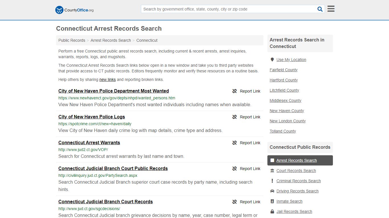 Arrest Records Search - Connecticut (Arrests & Mugshots) - County Office